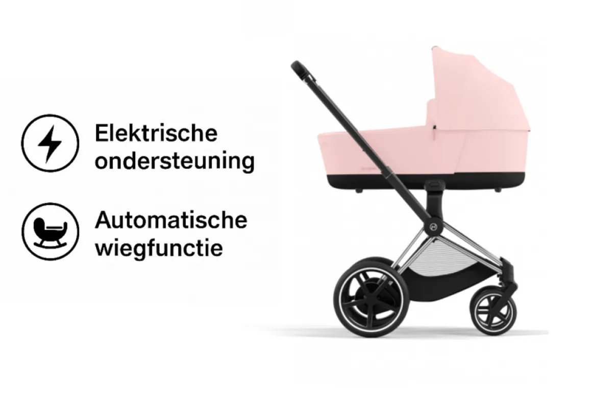 Cybex E-Priam Kinderwagen Compleet Peach Pink - Chrome Black Frame