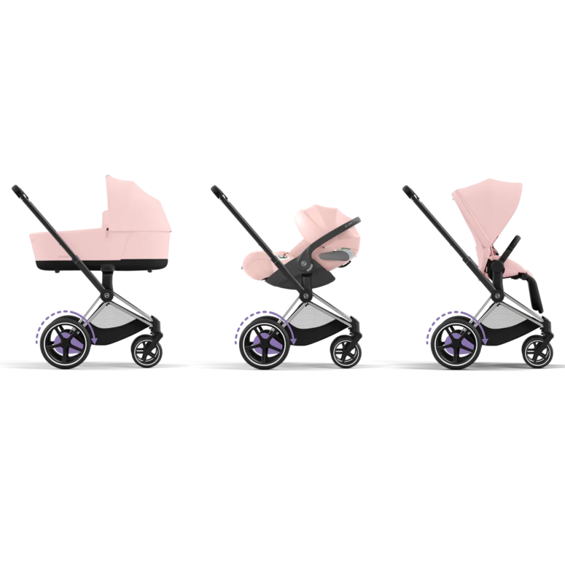 Cybex E-Priam Kinderwagen Compleet Peach Pink - Chrome Black Frame