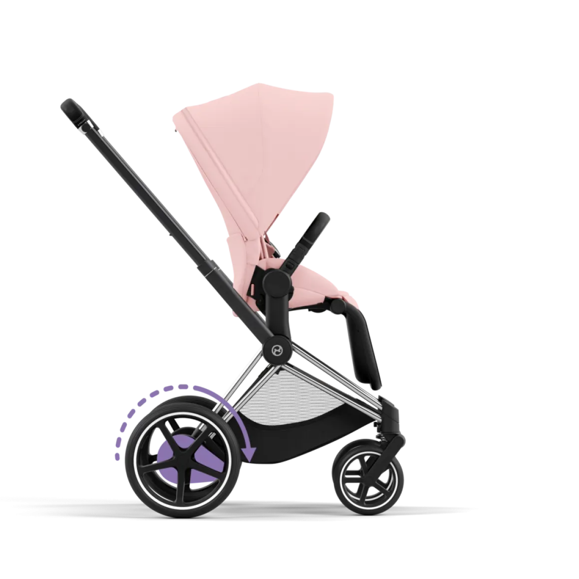 Cybex E-Priam Kinderwagen Compleet Peach Pink - Chrome Black Frame