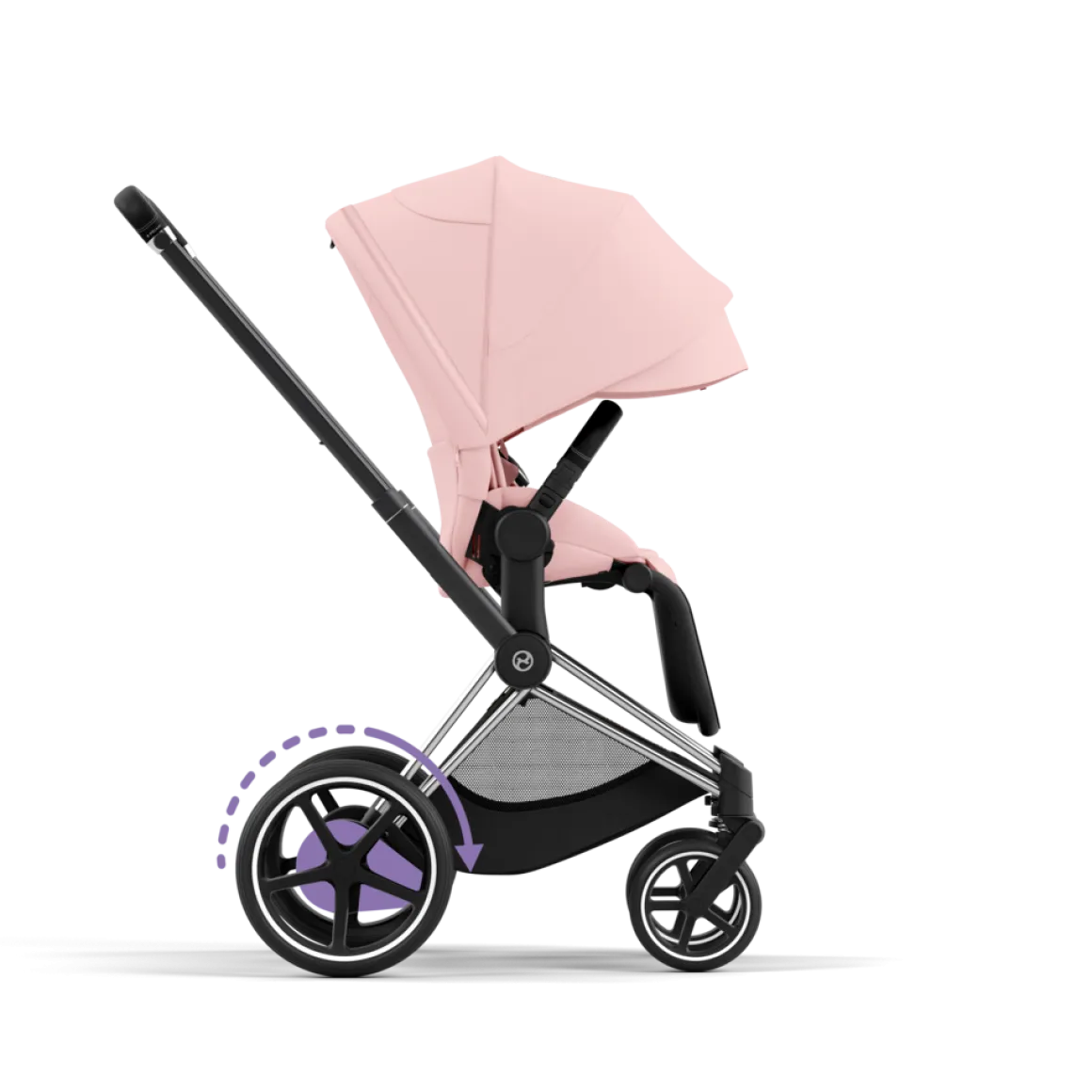 Cybex E-Priam Kinderwagen Compleet Peach Pink - Chrome Black Frame