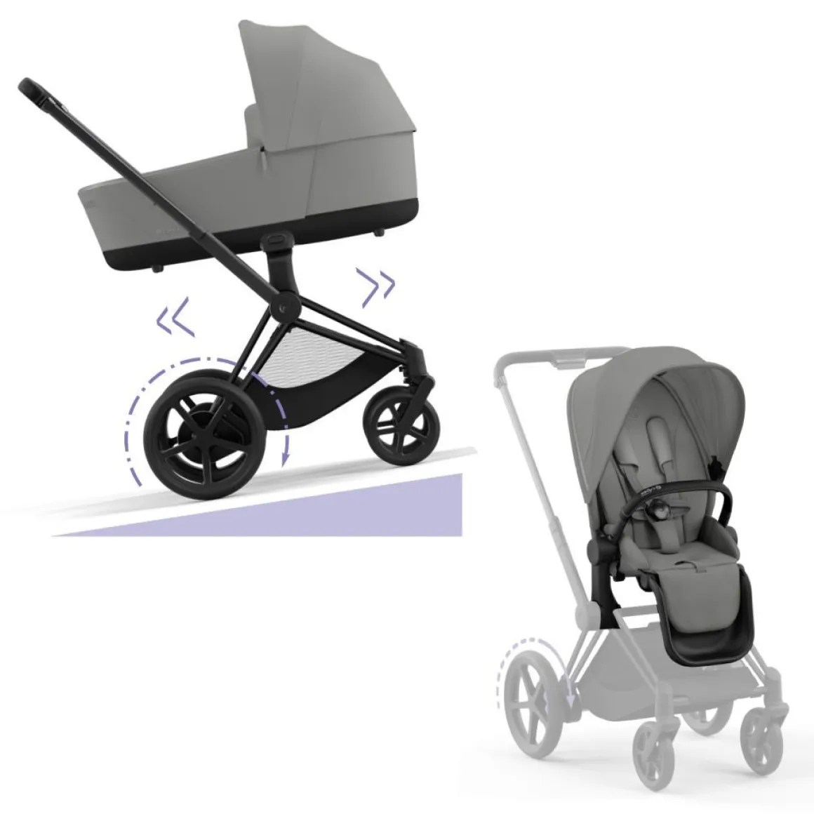 Cybex E-Priam Kinderwagen Compleet Mirage Grey - Matt Black Frame