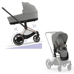 Cybex E-Priam Kinderwagen Compleet Mirage Grey - Rosegold Frame