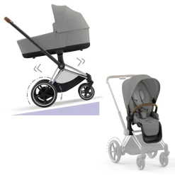 Cybex E-Priam Kinderwagen Compleet Mirage Grey - Chrome Brown Frame