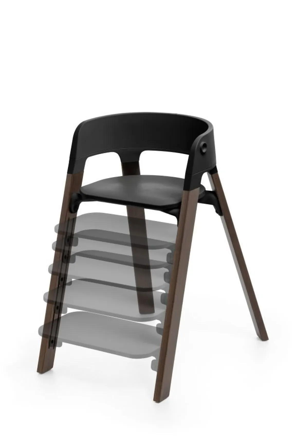 Stokke Steps Stoel Complete Set met Babyset en Tray – Black/Warm Brown