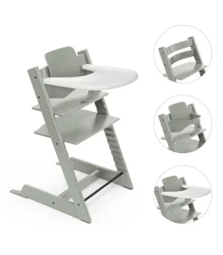 Stokke Tripp Trapp Stoel Glacier Green Bundel met BabySet² en Tray - White