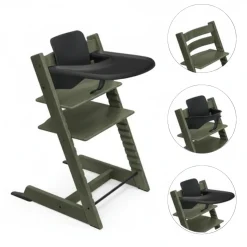Stokke Tripp Trapp Stoel Marble Green Bundel met BabySet² en Tray - Black